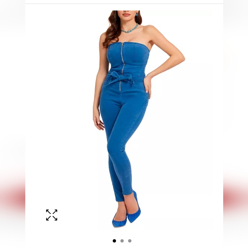 Guess Strapless, Front Zip and Tie Skinny Jumpsuit